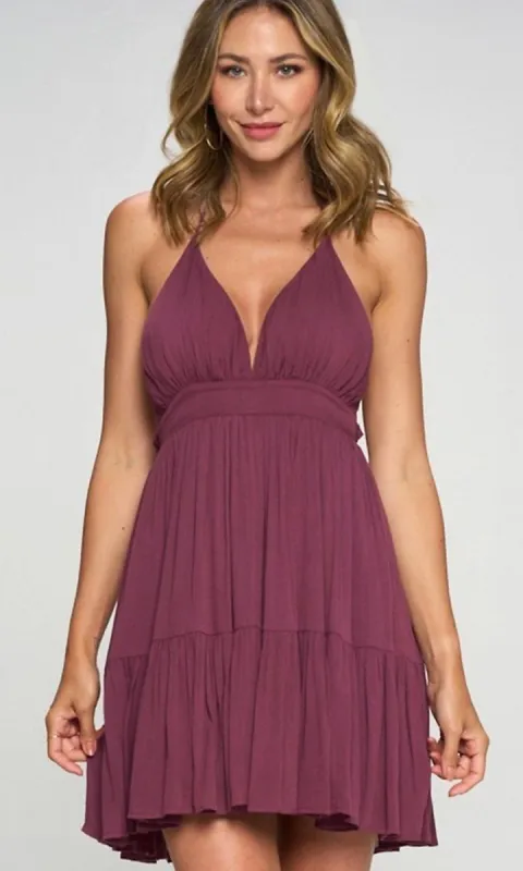 Dark Purple Short Halter A-Line Casual Dress sold by PromGirl