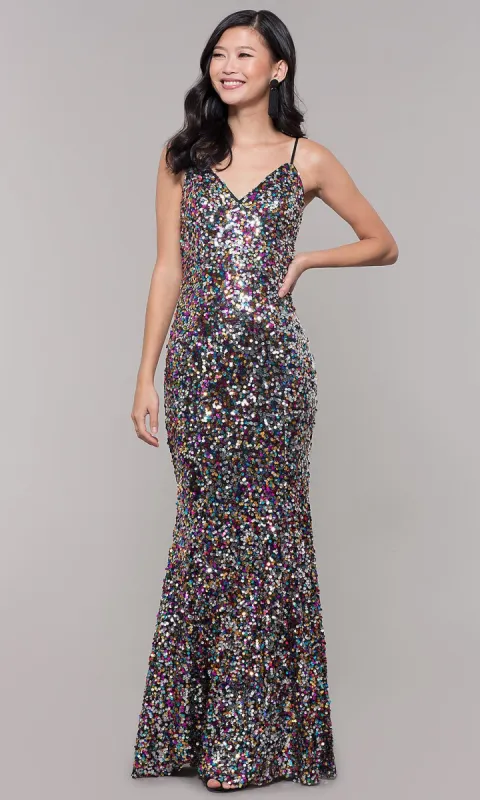 Long Sequin V-Neck Prom Dress made by PromGirl