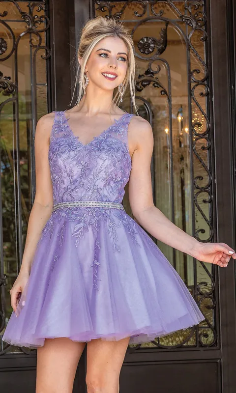 Short Prom Dress with Embroidered Sheer Bodice sold by PromGirl