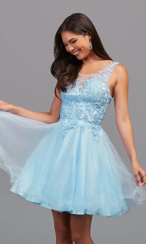 A-Line Short Prom Dress with Sheer Bodice sold by PromGirl
