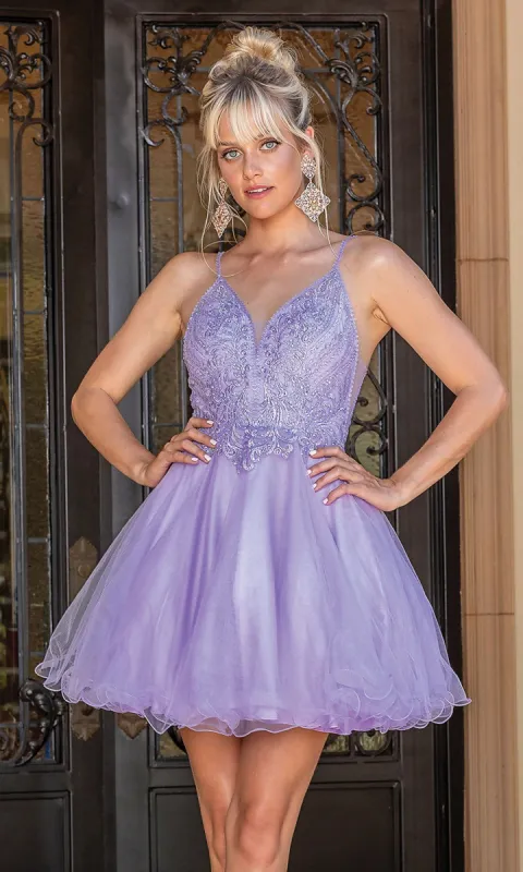 Beaded-Bodice Short Prom Dress with Rolled Hem sold by PromGirl
