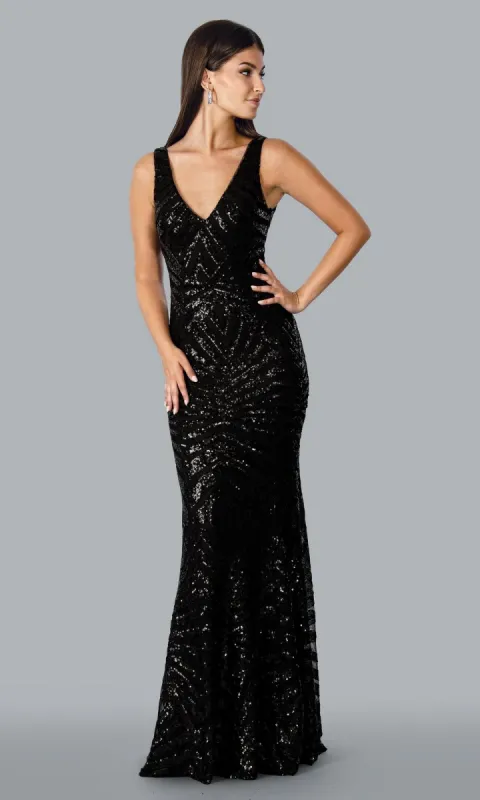 Sequin-Pattern Long V-Neck Formal Dress 23168 sold by PromGirl