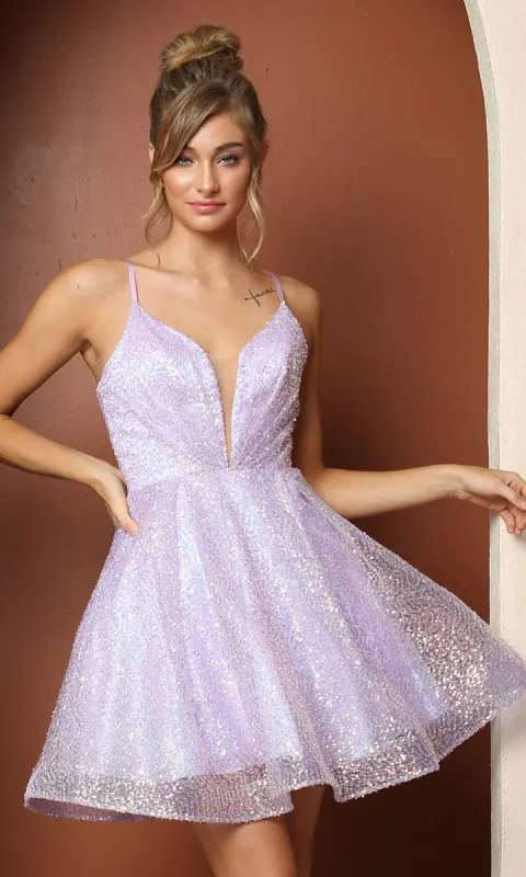 Sequin Short Fit-and-Flare Unique Homecoming Dress sold by PromGirl