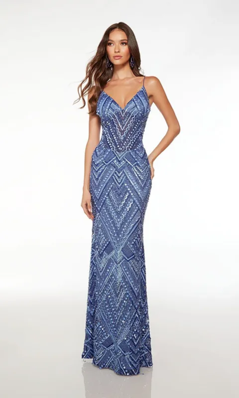 Alyce Hand-Beaded Long Blue Prom Dress 61609 made by PromGirl