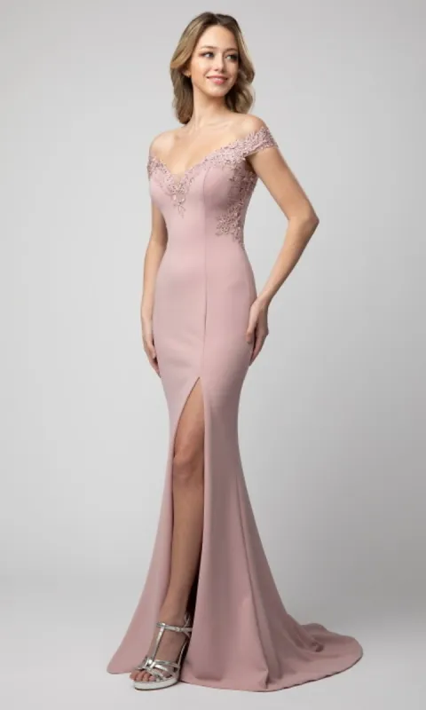 Off-the-Shoulder Shail K Long Mermaid Prom Dress sold by PromGirl