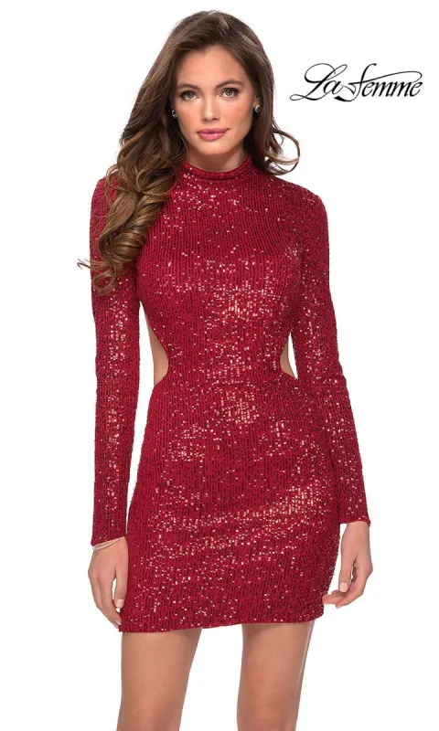 Backless La Femme Short Sequin Homecoming Dress sold by PromGirl