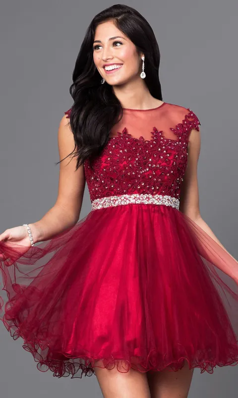 Cap-Sleeve Short Homecoming Dress with Beading sold by PromGirl