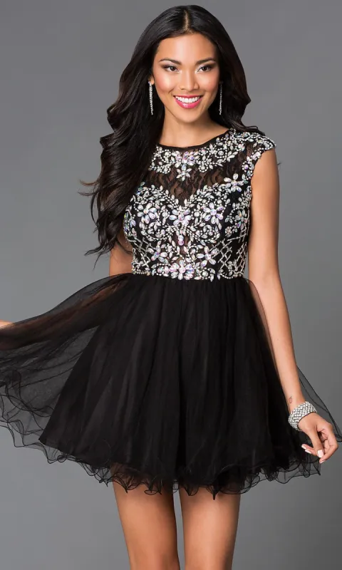 Short Tulle Homecoming Dance Dress with Beading sold by PromGirl