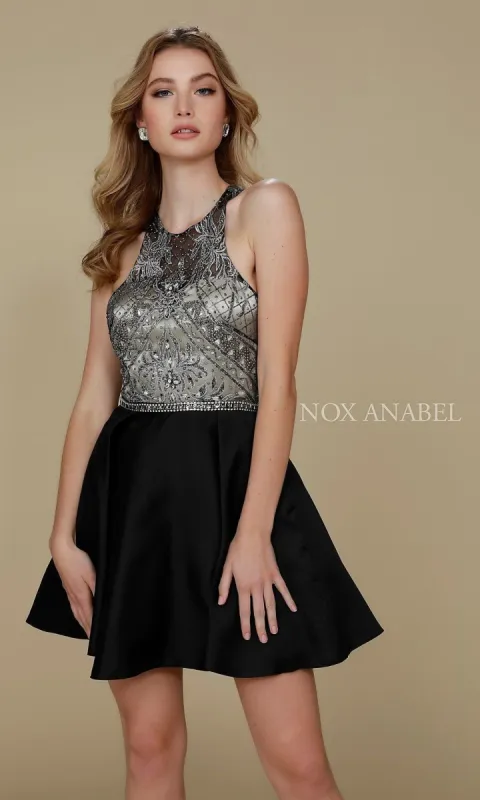 Beaded Sheer-Bodice A-Line Short Homecoming Dress sold by PromGirl