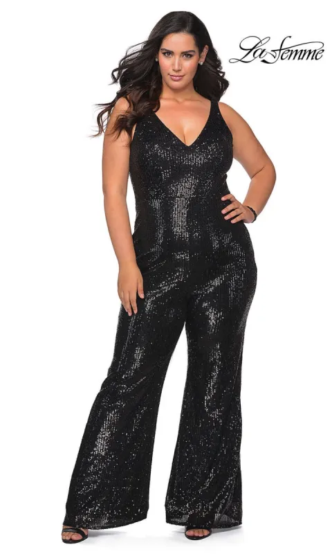 La Femme Plus-Size Sequin Formal Jumpsuit for Prom made by La Femme