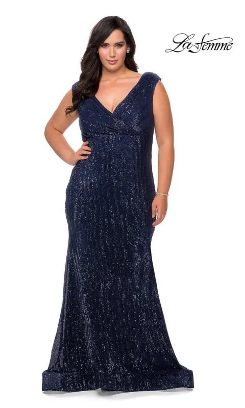 Empire-Waist Sequin Long Plus-Size Formal Gown sold by PromGirl