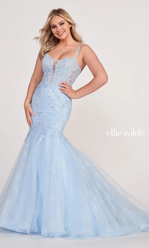 Long Lace Ellie Wilde Mermaid Prom Dress EW34085 sold by PromGirl