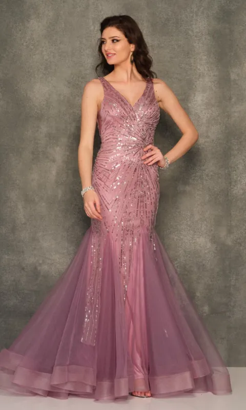 V-Neck Sequin Mermaid Prom Dress by Dave and Johnny sold by PromGirl