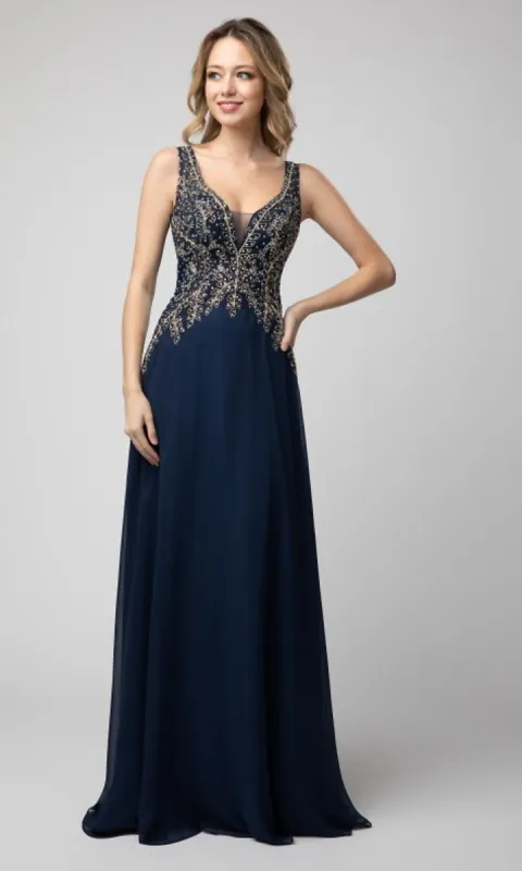 V-Neck Long Shail K Prom Dress with Beaded Bodice made by PromGirl