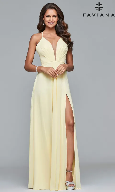Faviana Low V-Neck Corset Back Prom Dress sold by PromGirl