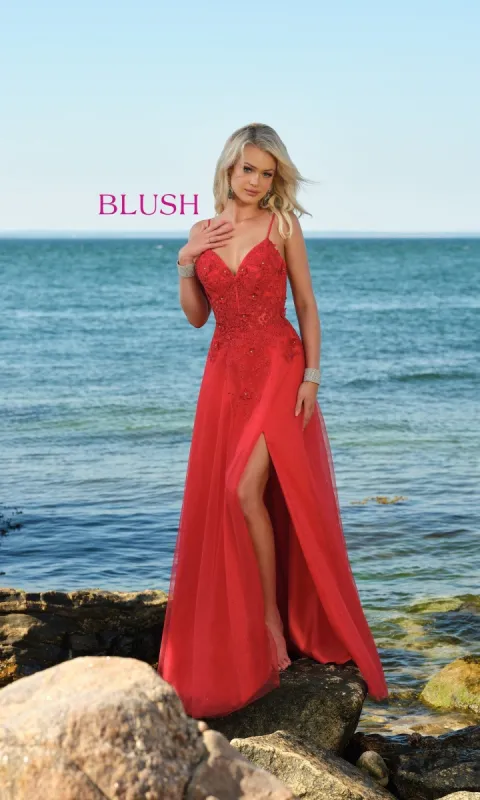 Blush 5886 Embellished Long A-Line Prom Dress sold by PromGirl