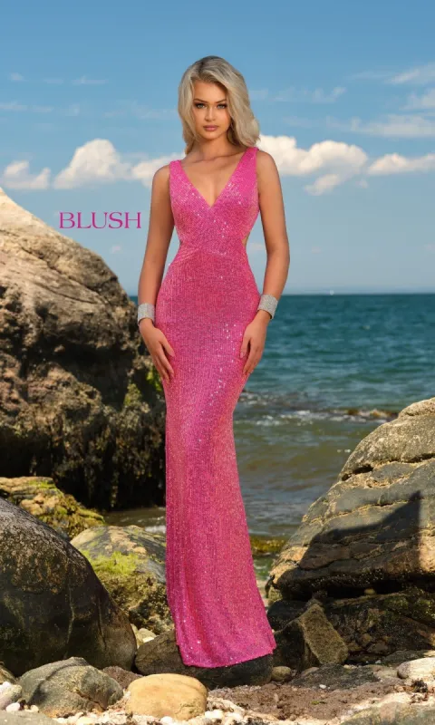 Blush 20547 Long Pink Sequin Prom Dress sold by PromGirl