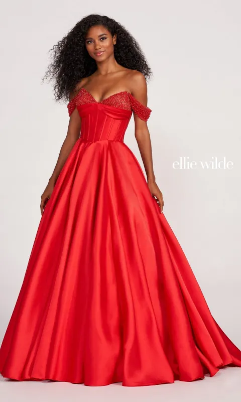 Mikado Off The Shoulder Ellie Wilde Ball Gown sold by PromGirl