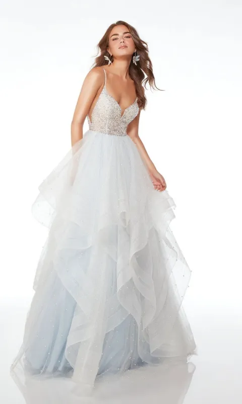 Alyce Long Turquoise Tiered Prom Dress 61672 sold by PromGirl
