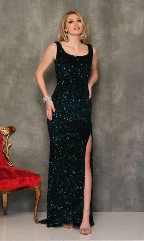 Sleeveless Dave & Johnny Emerald Green Sequin Gown sold by PromGirl