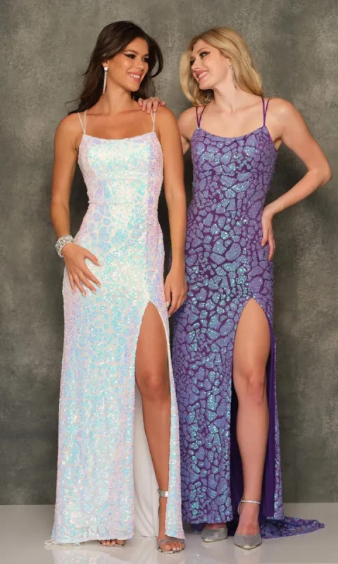 Sequin-Embellished Dave & Johnny Long Prom Dress sold by PromGirl