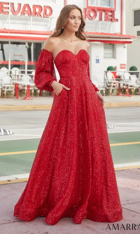 Amarra 88526 Beaded Long Ball Gown with Sleeves sold by PromGirl