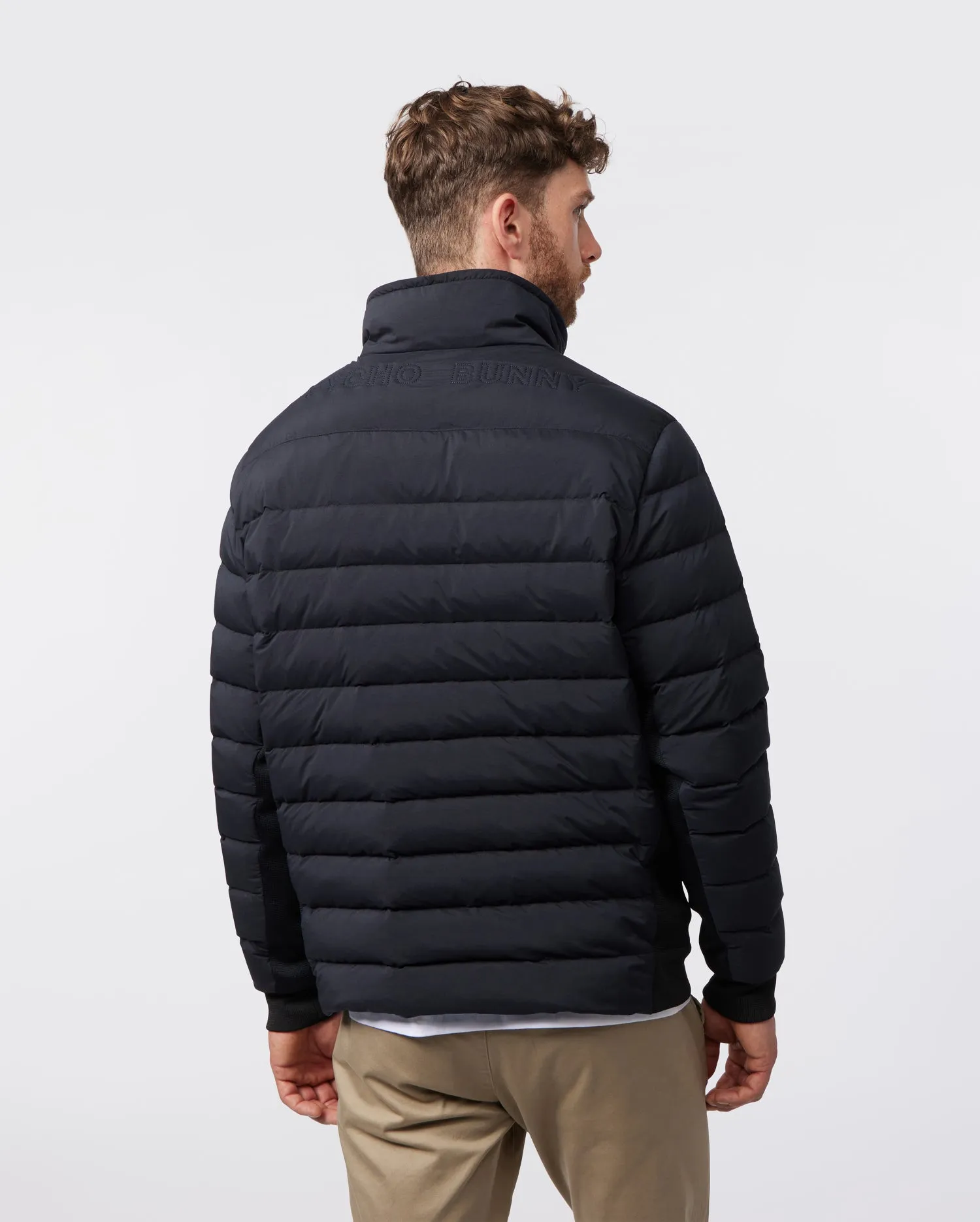 MENS EVANSTON DOWN PUFFER JACKET WITH RIB INSERTS AND