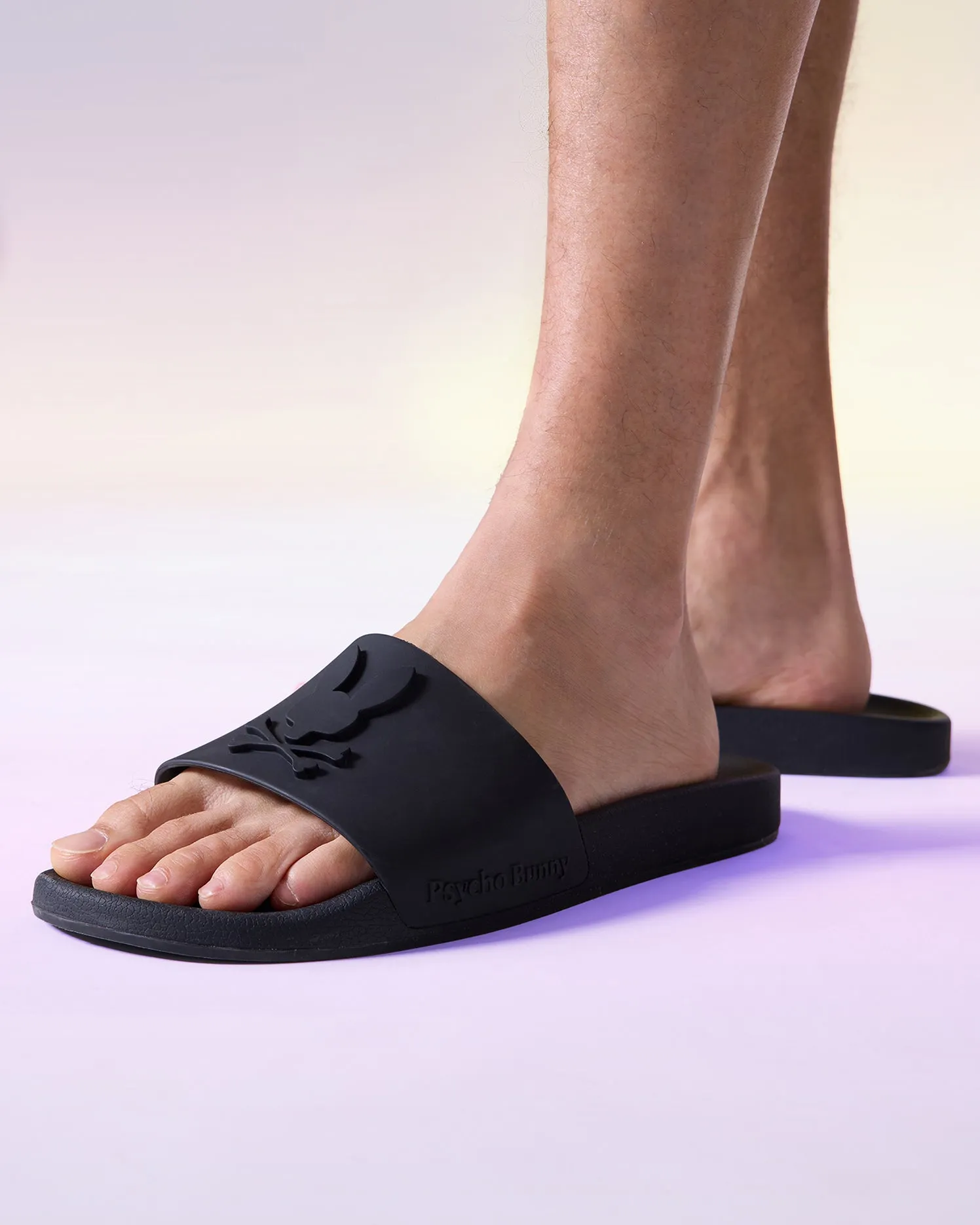 Psycho Bunny Men\'s Black Slide Sandals New arrivals of PSYCHO BUNNY slides Only $500 located at  main image 2