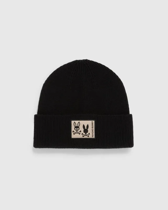 MENS MONROE TWILL PATCH BEANIE - B6A871D200 sold by Psycho Bunny