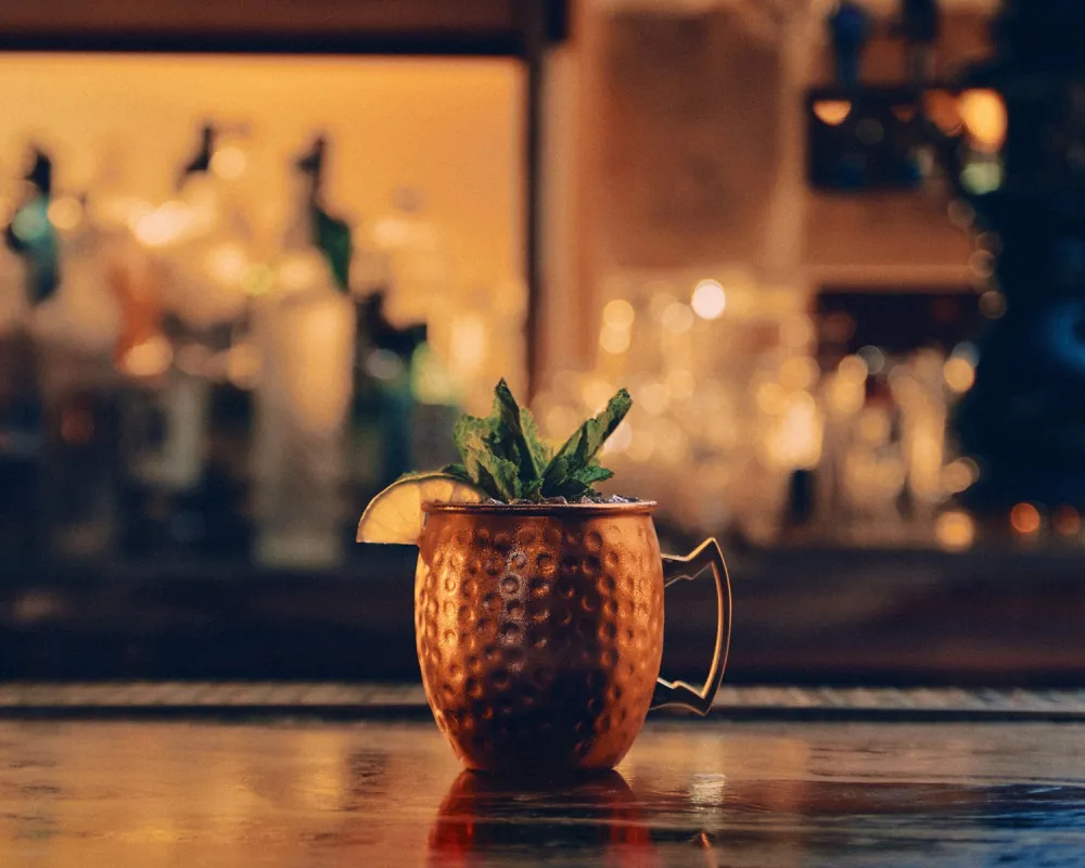 HOLIDAY GWP ROSE GOLD MOSCOW MULE_BURGUNDY VELVET BAG AND COASTER - PBMULE sold by Psycho Bunny