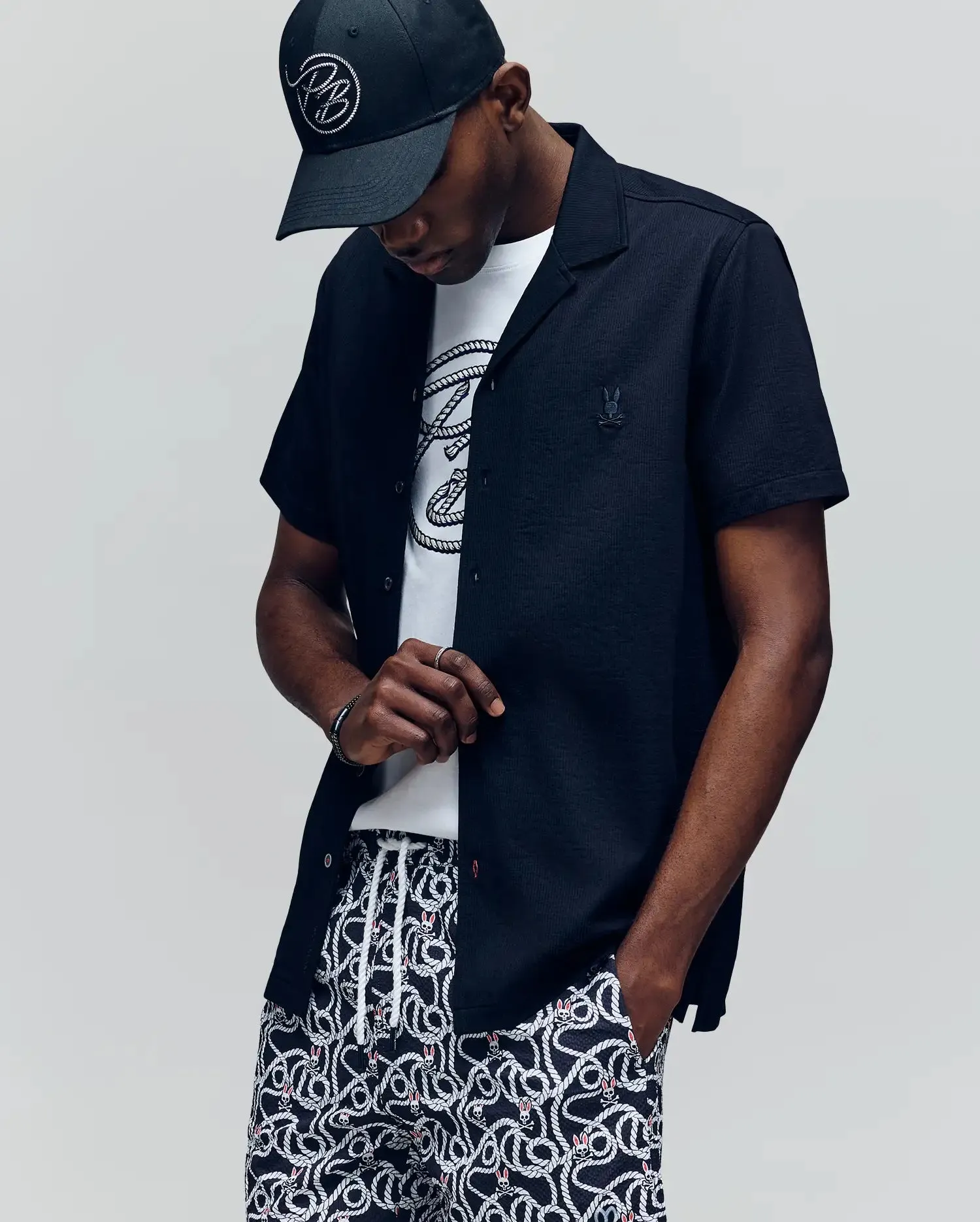 MENS JAYME KNIT SEERSUCKER CABANA COLLAR SHIRT - MT0300002 sold by Psycho Bunny