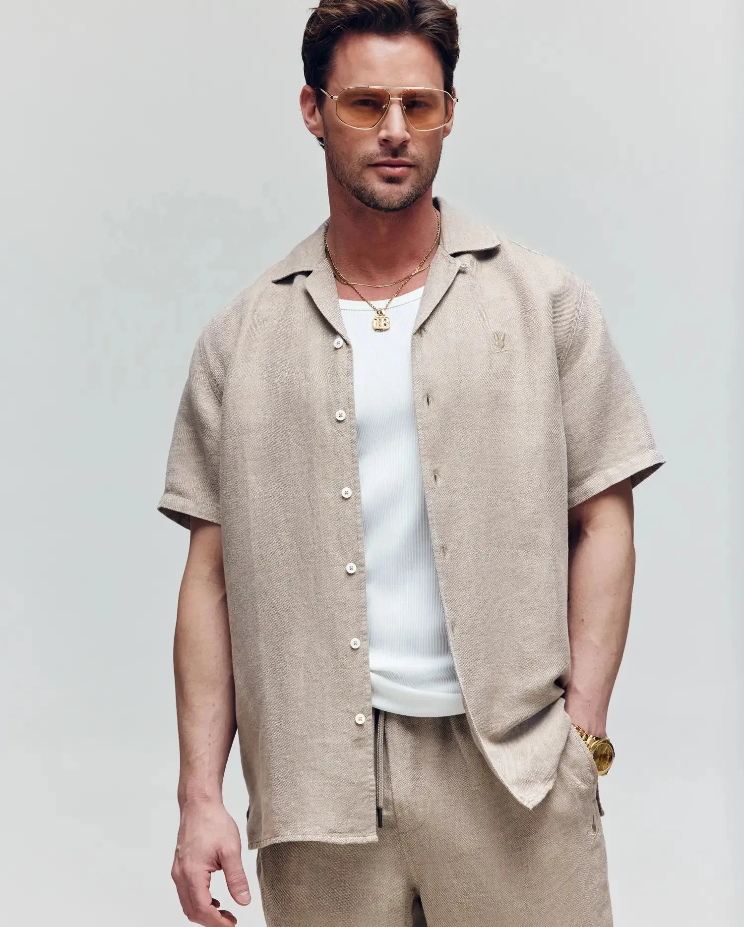 MENS WINDCREST LINEN BLEND SHORT SLEEVE SHIRT - B6Q148C200 sold by Psycho Bunny