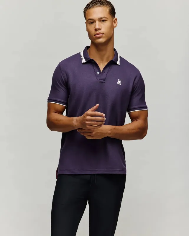 MENS INDIGO TEXTURED COLLAR PIQUE POLO - MT0100082 made by Psycho Bunny