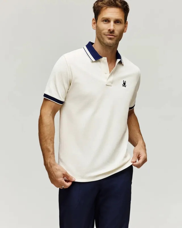 MENS INDIGO TEXTURED COLLAR PIQUE POLO - MT0100082 made by Psycho Bunny