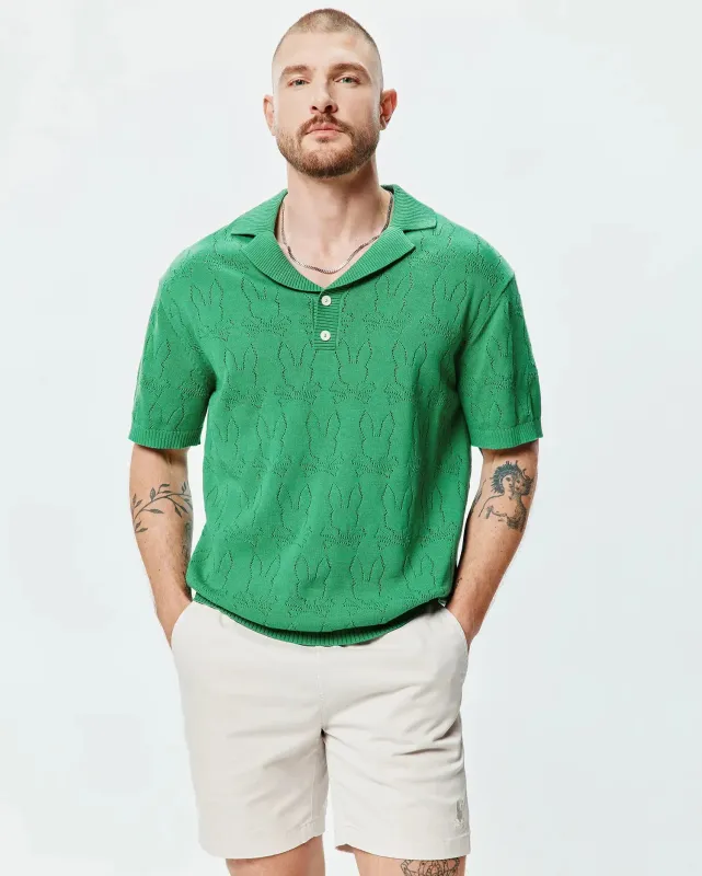 MENS HAROLD POINTELLE ALL OVER BUNNY KNIT POLO - MT0100168 made by Psycho Bunny