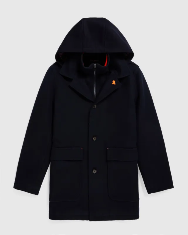 MENS CHESTER WOOL BLEND COAT WITH REMOVABLE HOOD AND FUNNEL - B6N551Z1OW sold by Psycho Bunny