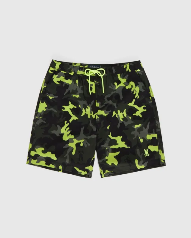 MENS PLANO CAMO PRINT LONG SWIM TRUNK - B6W376Z1PO made by Psycho Bunny