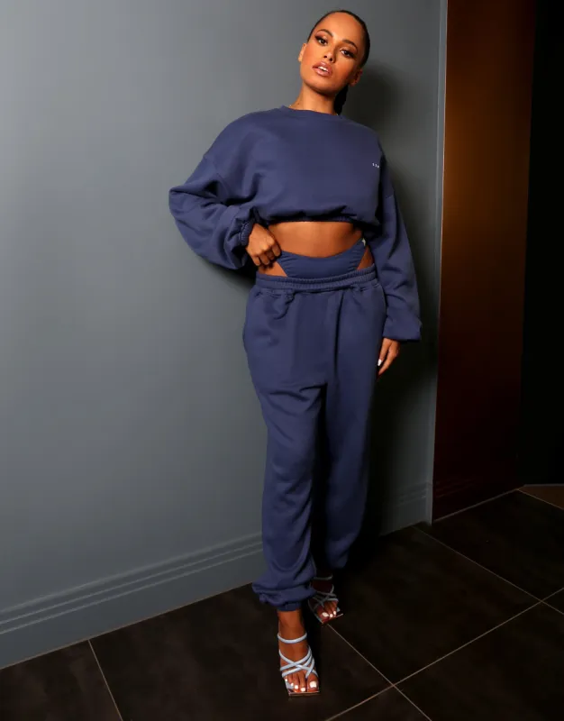 Amber x Public Desire thong detail jogger co-ord navy sold by Public Desire