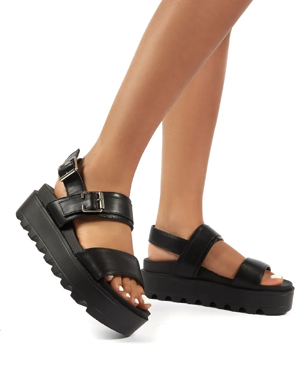 Razor Black PU Strappy Buckle Platform Sandals sold by Public Desire product image thumbnail 2