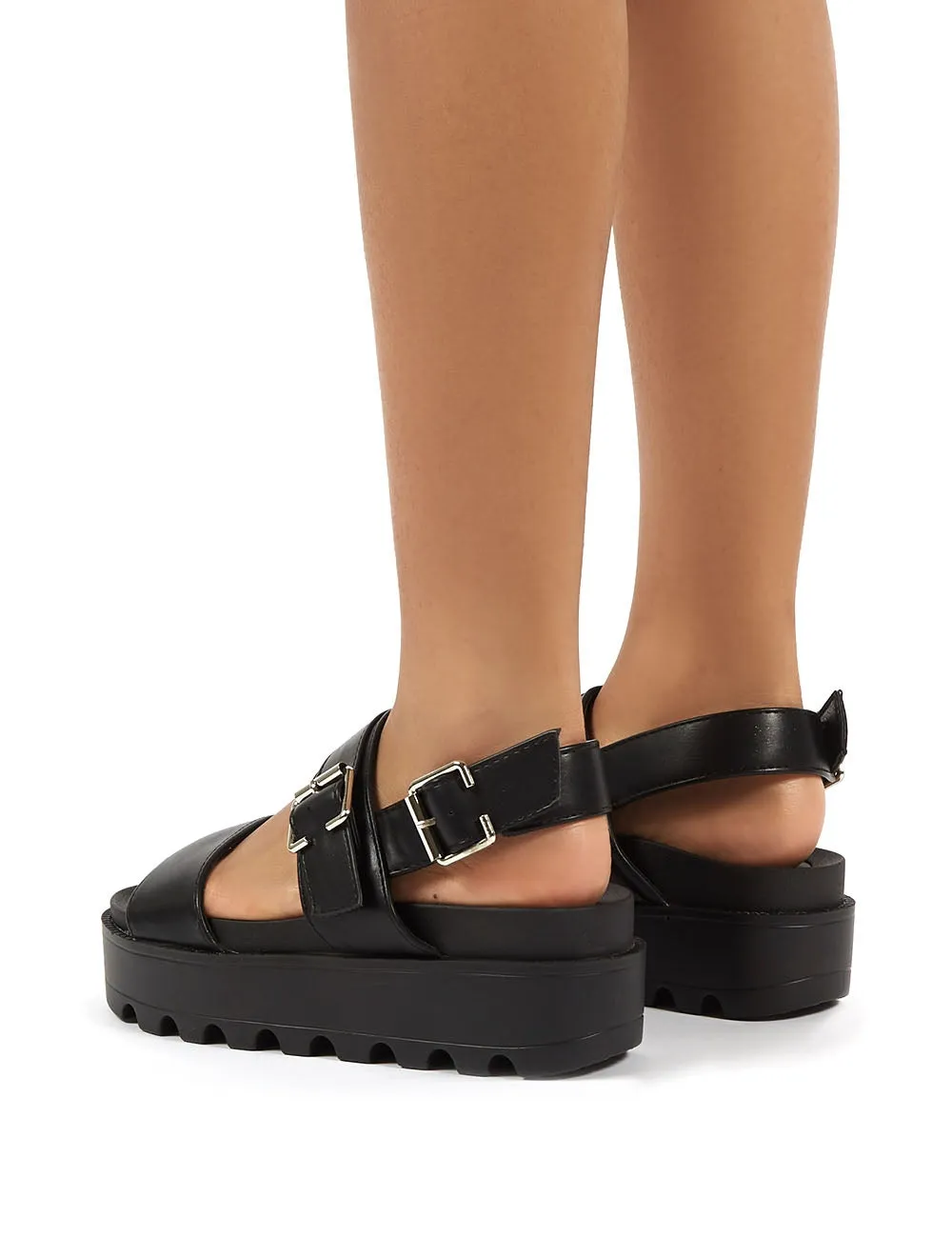 Razor Black PU Strappy Buckle Platform Sandals sold by Public Desire product image thumbnail 3