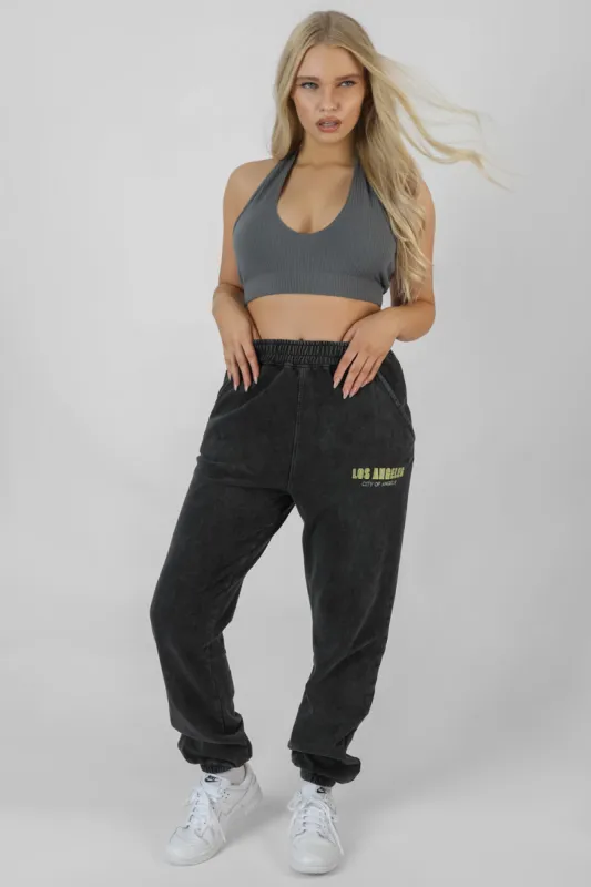 Super Cropped Halter Neck Ribbed Crop Top Dark Grey made by Public Desire