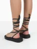 Beach Babe Black Lace Up Toe Thong Flatform Sandals sold by Public Desire