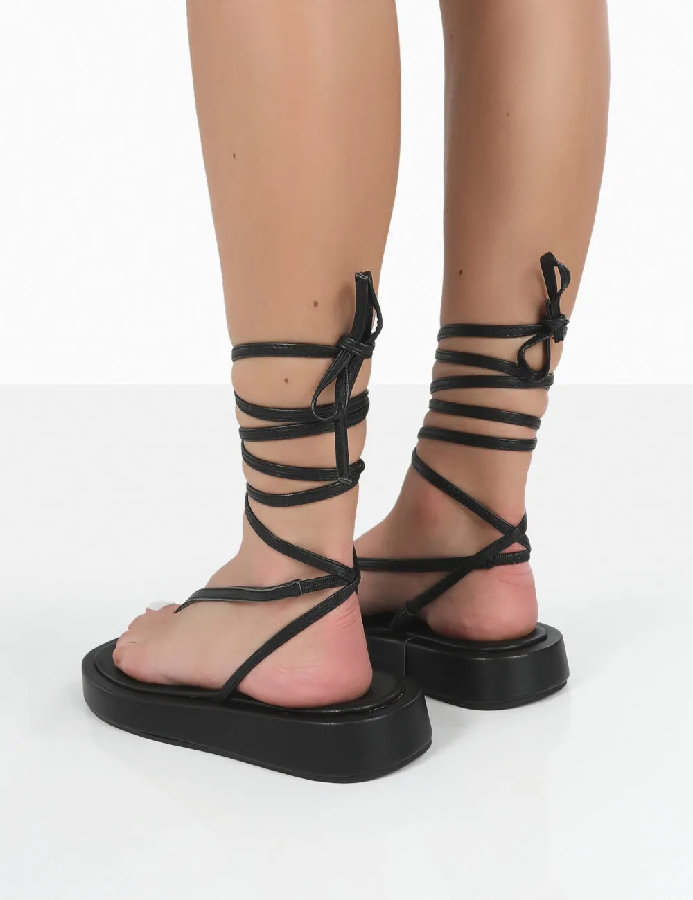 Beach Babe Black Lace Up Toe Thong Flatform Sandals sold by Public Desire product image thumbnail 2