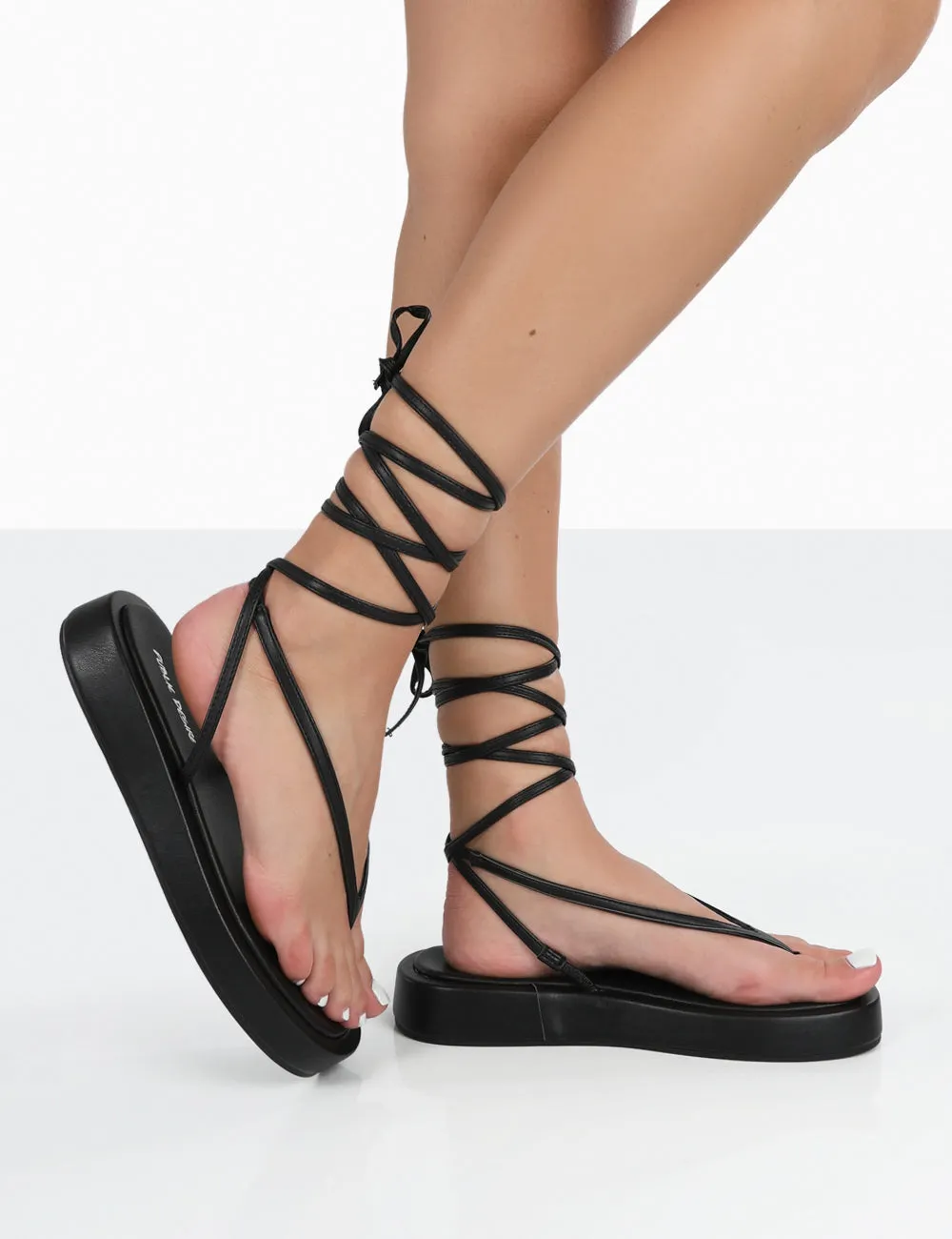 Beach Babe Black Lace Up Toe Thong Flatform Sandals sold by Public Desire product image thumbnail 4