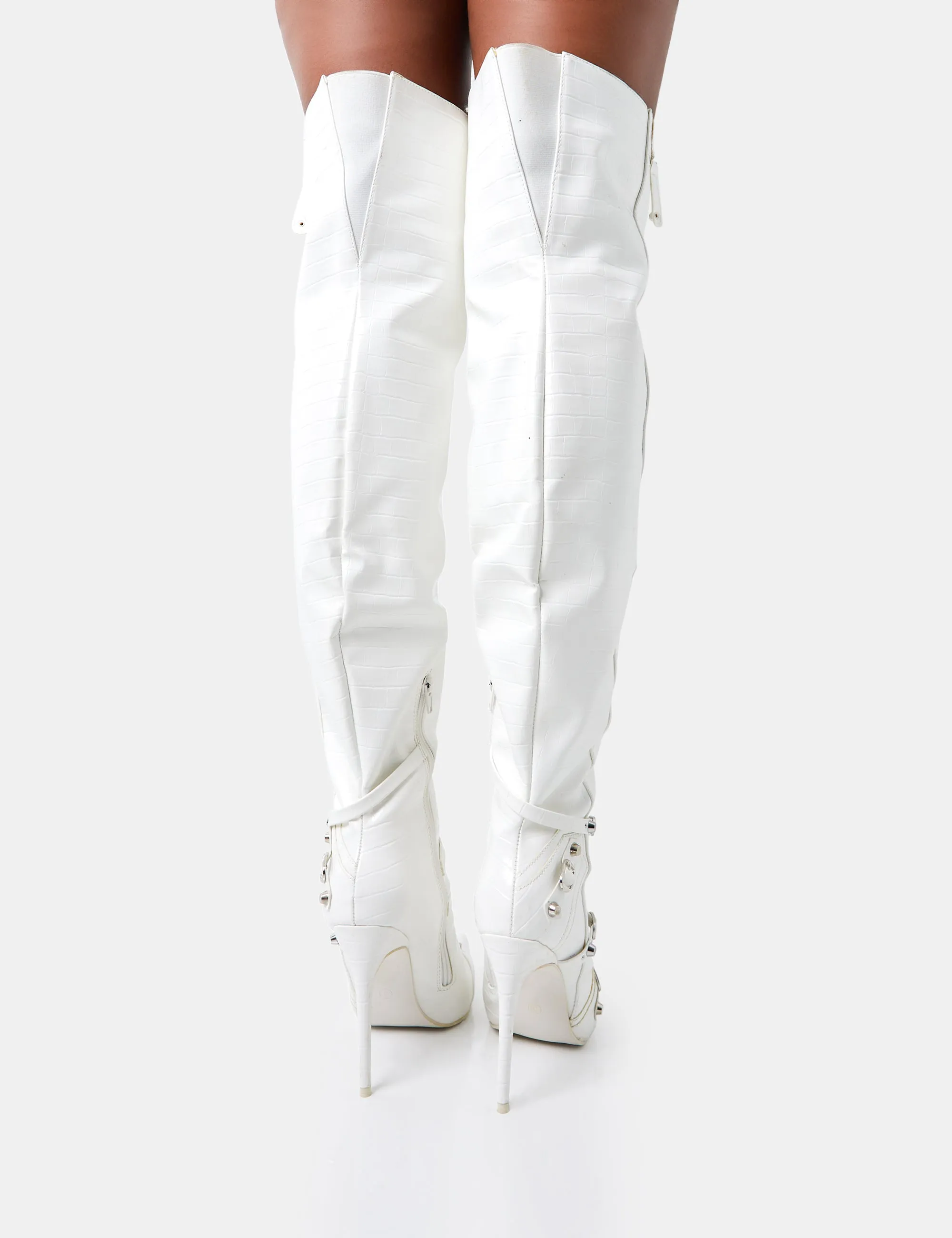 Kodak White Croc Pointed Toe Zip Detail Over The Knee Boots sold by Public Desire product image thumbnail 4