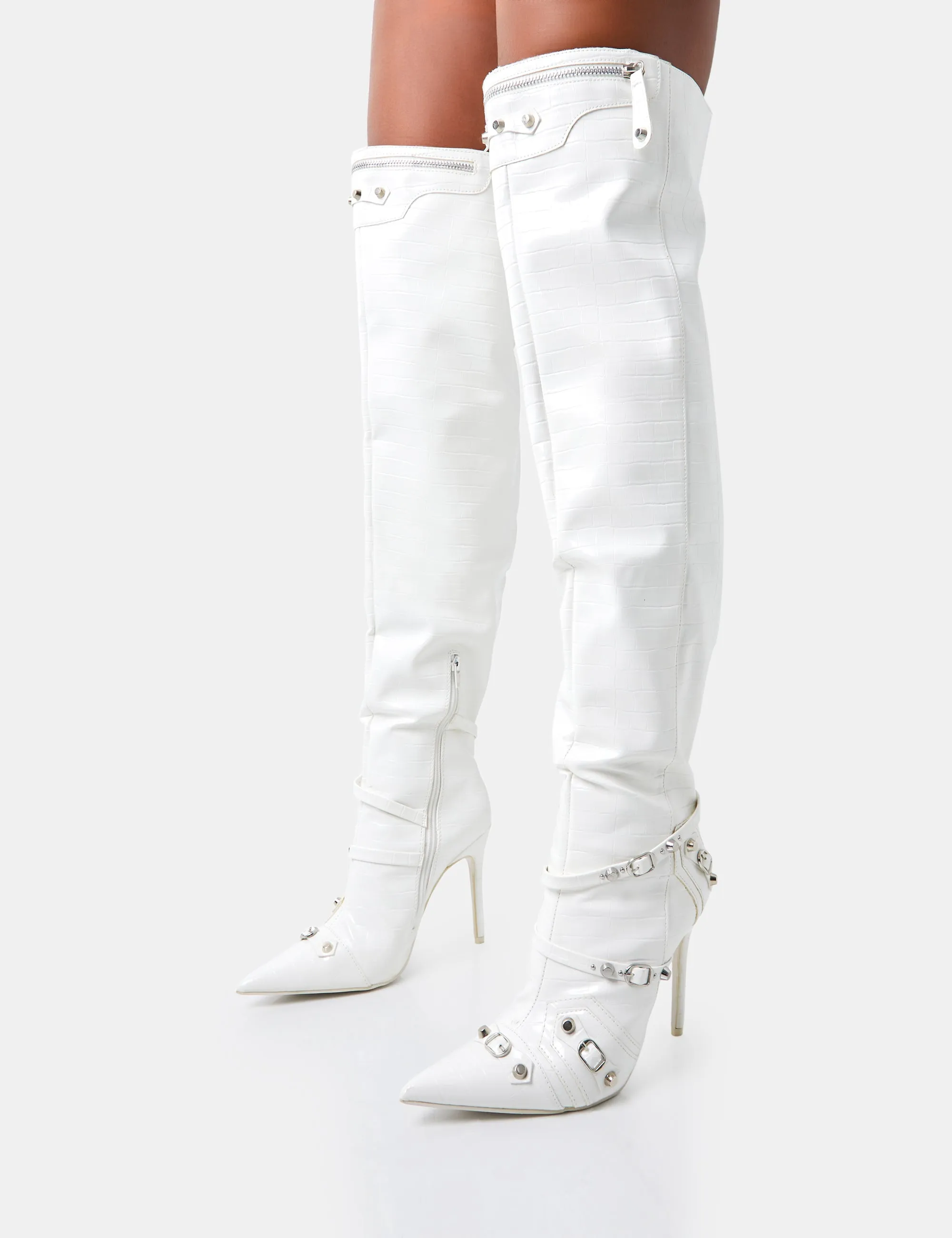 Kodak White Croc Pointed Toe Zip Detail Over The Knee Boots sold by Public Desire product image thumbnail 3