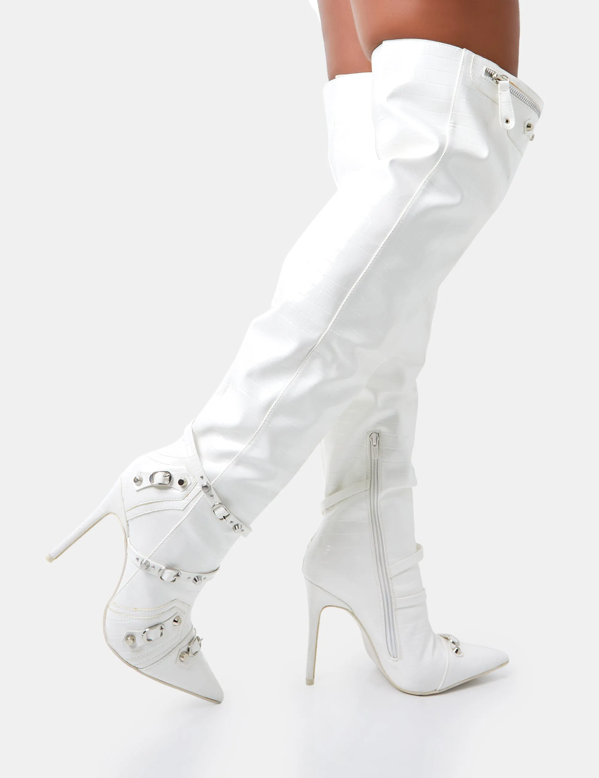 Kodak White Croc Pointed Toe Zip Detail Over The Knee Boots sold by Public Desire product image thumbnail 2