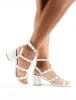 Always Studded Strappy Block Mid Heels in White sold by Public Desire