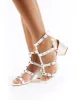 Always Studded Strappy Block Mid Heels in White sold by Public Desire