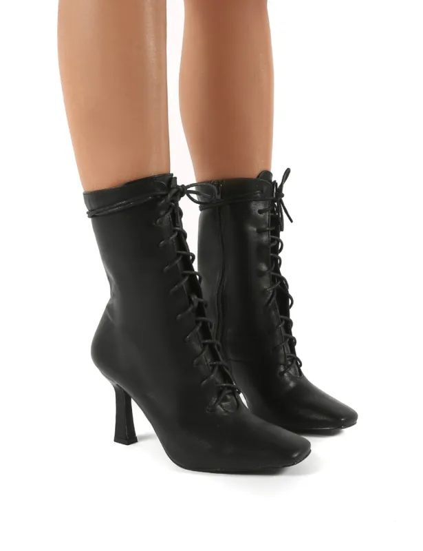 Bianco Black Pu Lace Up Heeled Ankle Boots sold by Public Desire